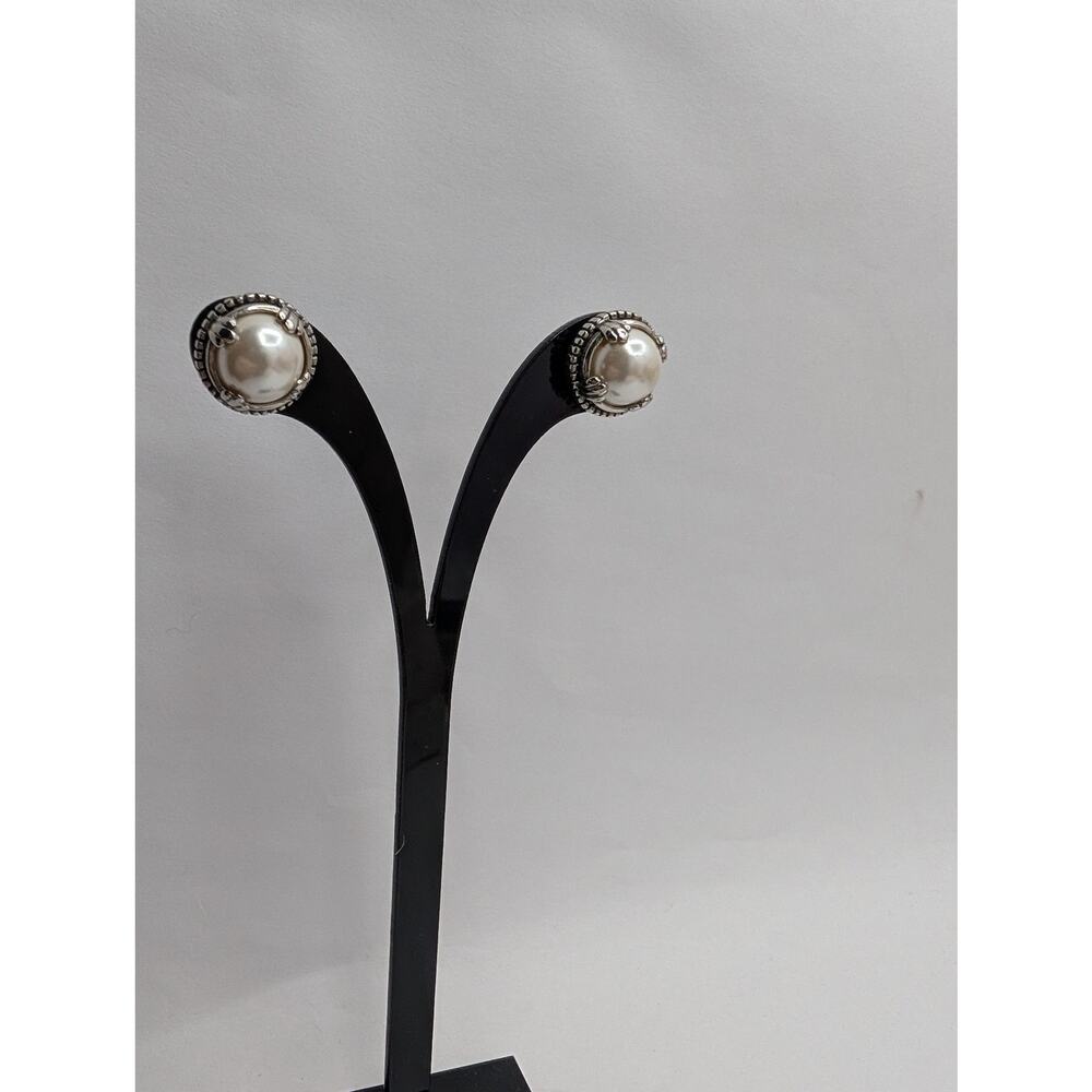 Premier Designs Pearl Stud Earrings Silver Tone Fashion Jewelry Push Back VTG